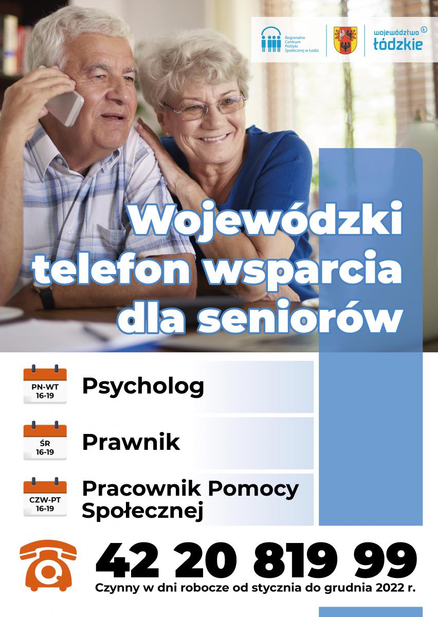 Para seniorów, plakat promujący telefon wsparcia